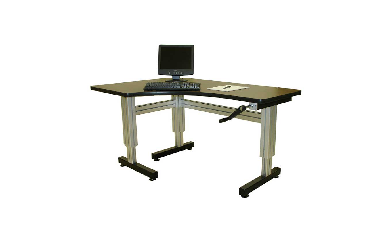 L Shaped Corner Hand Crank Adjustable Height Desk Ergosource